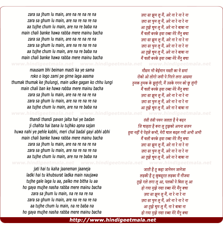 lyrics of song Zaraa Saa Jhum Lun Main