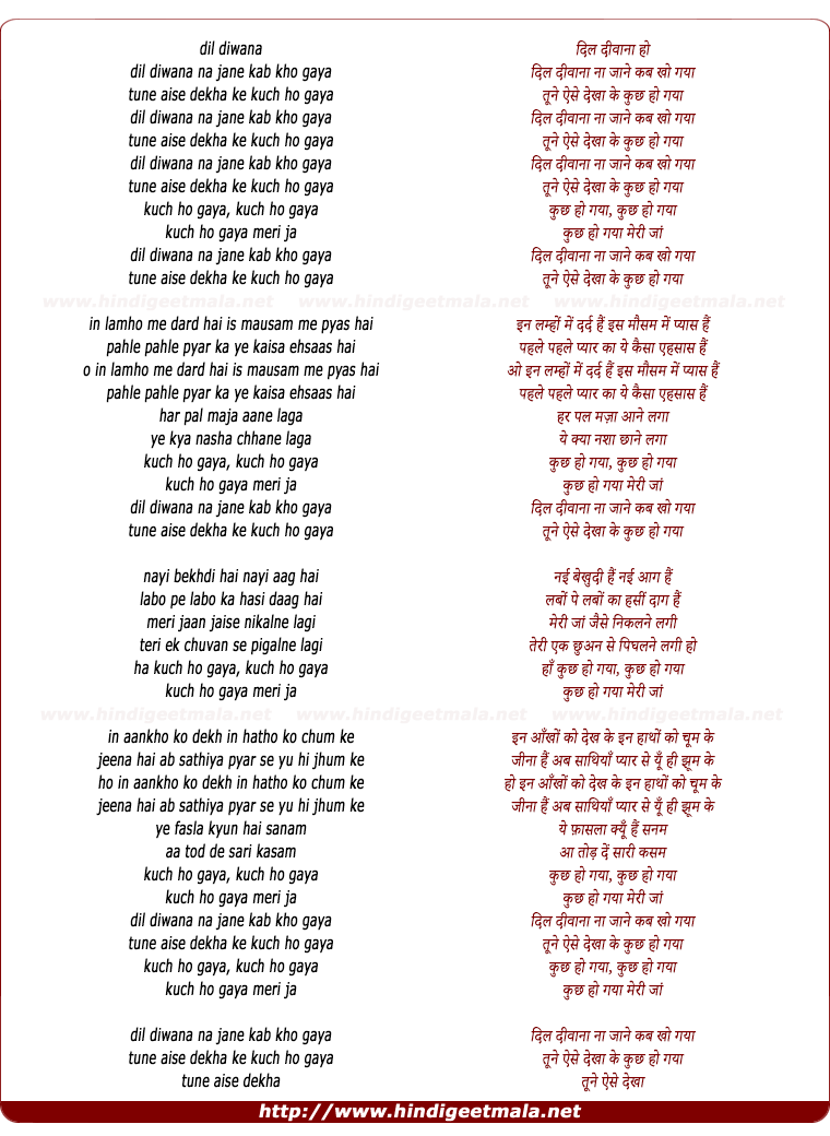 lyrics of song Dil Divana Naa Jane Kab Kho Gaya