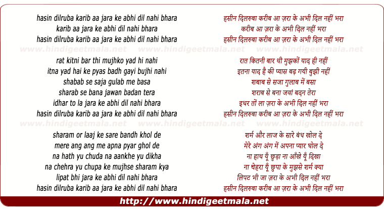 lyrics of song Hasin Dilruba Karib Aa Jara