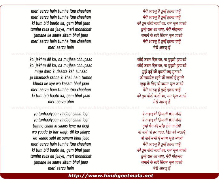 lyrics of song Meri Aarzu Hai